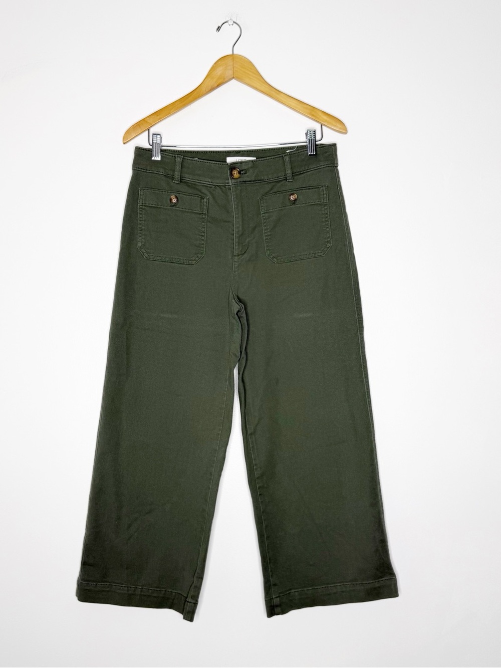 LOFT The Palmer Wide Leg Pants Women’s Size 6 Green Cropped Utility